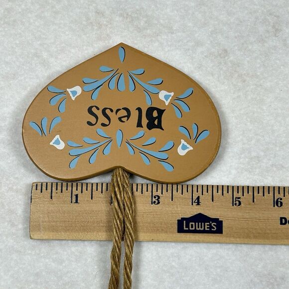 Vtg Wooden Heart Plaques "Bless Our Home" Rope Hanging Country Decor Cottagecore - Picture 6 of 9